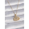 316L Çelik Gold Renk Zincir Zirkon Taşlı Göz Figür Kadın Kolye - Lisinya