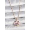 316L Çelik Gold Renk Zincir Mor Renkli Çiçek İşlemeli İnci Detay Portre Model Kadın Kolye - Lisinya
