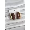 Damla Model Kahverengi Vintage Gold Renk Kadın Küpe