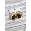 Pirinç Gold Renk Siyah Taşlı Damla Model Vintage Kadın Küpe