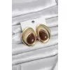 Pirinç Gold Renk Kahverengi Taşlı Damla Model Vintage Kadın Küpe