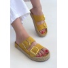 Loera Sarı Nubuk Çift Tokalı Terlik -