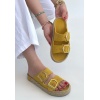 Loera Sarı Nubuk Çift Tokalı Terlik -