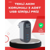 2500W Güç Destekli Akım Korumalı Priz – 3 USB Çıkışlı -