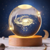 3D Lazer İşlemeli Galaksi Küre USB LED Ahşap Standlı Oda Gece Lambası -