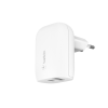 Belkin WCB007 Boostcharge 37W USB-C + USB-A Portlu Duvar Şarjı - Beyaz