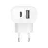 Belkin WCB007 Boostcharge 37W USB-C + USB-A Portlu Duvar Şarjı - Beyaz