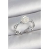 Pirinç Gümüş Renk Beyaz Gül Model Ayarlanabilir Kadın Yüzük - Lisinya