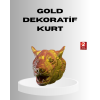 Gold Renk 3D Kurt Başı Duvar Dekoru - Lisinya