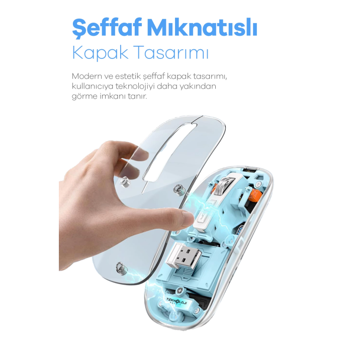 Bluetooth USB Çift Modlu Sessiz Mouse, Şeffaf Mıknatıslı Kapaklı, Type-C Şarjlı, DPI Ayarlı, Kablosuz 10m Çekim Mesafeli, Masaüstü Kısayol Tuşlu, Taşınabilir Şarjlı Mouse Turuncu
