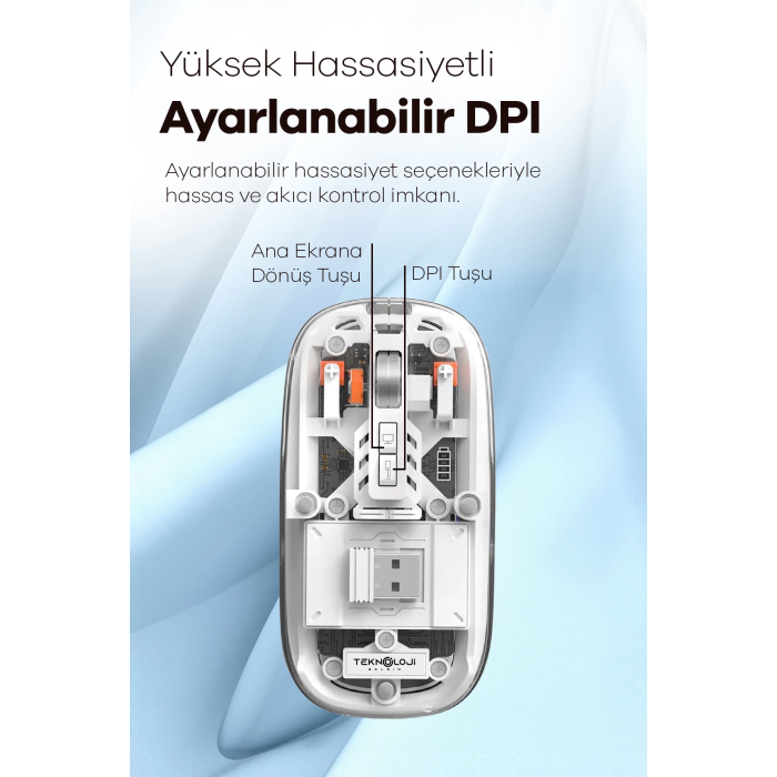 Bluetooth USB Çift Modlu Sessiz Mouse, Şeffaf Mıknatıslı Kapaklı, Type-C Şarjlı, DPI Ayarlı, Kablosuz 10m Çekim Mesafeli, Masaüstü Kısayol Tuşlu, Taşınabilir Şarjlı Mouse Beyaz