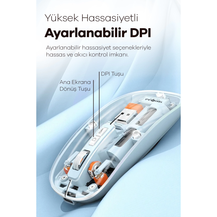 Bluetooth USB Çift Modlu Sessiz Mouse, Şeffaf Mıknatıslı Kapaklı, Type-C Şarjlı, DPI Ayarlı, Kablosuz 10m Çekim Mesafeli, Masaüstü Kısayol Tuşlu, Taşınabilir Şarjlı Mouse Siyah