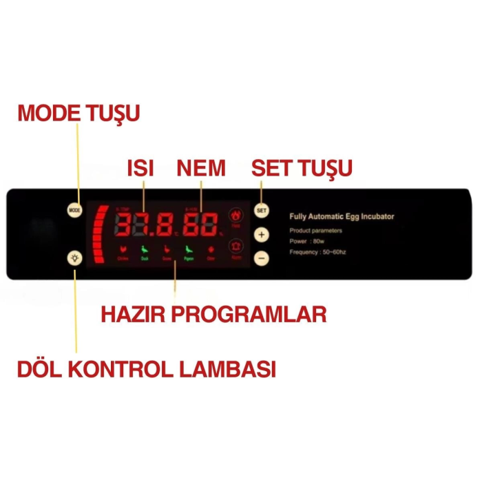 Epo-W64 Tam Otomatik Kuluçka Makinesi 64 Yumurta Kapasiteli Civciv Kaz Ördek Uyumlu + Yedek Motor