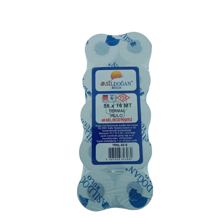 Asildoğan Yazarkasa Rulosu 56x16 Termal Pos TSE Belgeli 10 Rulo
