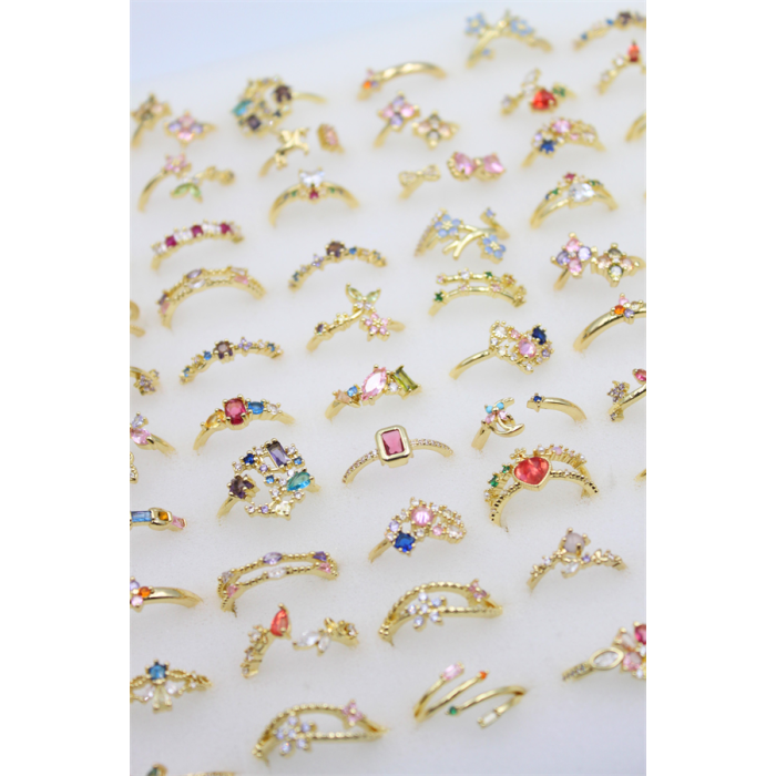 12li Karışık Prenses Yüzük Seti - Altın