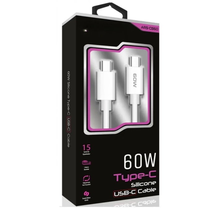 60W USB-C Type-C Silikon Şarj Kablosu Hızlı Şarj, Dayanıklı ve Esnek Tasarım, Tüm USB-C Cihazlarla Uyumlu