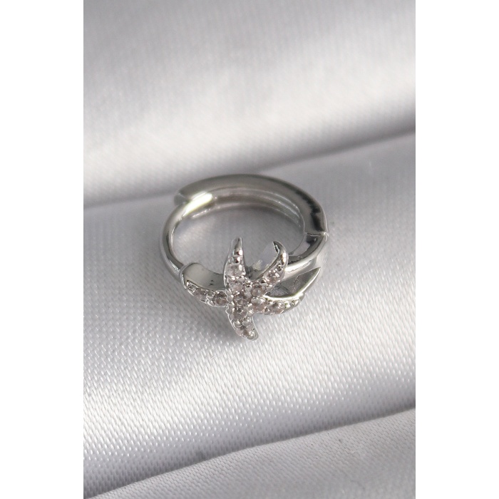 316L Çelik Gümüş Renk Zirkon Taşlı Deniz Yıldızı Model Tragus Piercing - Lisinya