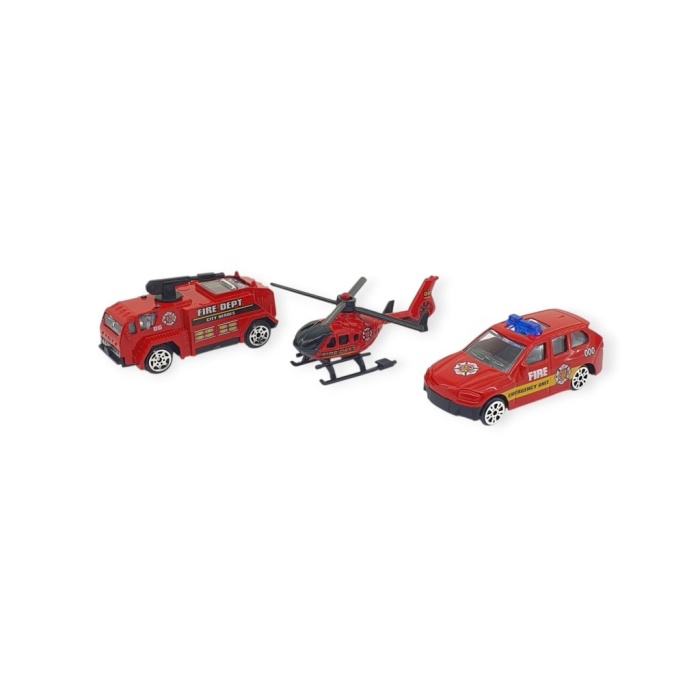 3lü İş Makinaları Road Seti - Die Cast - DS044 - İtfaiye