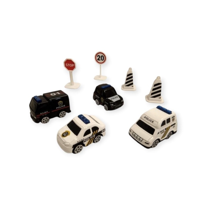 İş Makinaları 8 Parça Araç Seti - Polis Seti