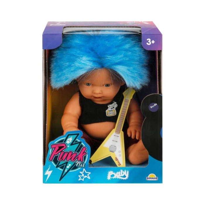 Punkçı Bebek Figürü 25 cm - Mavi Saçlı