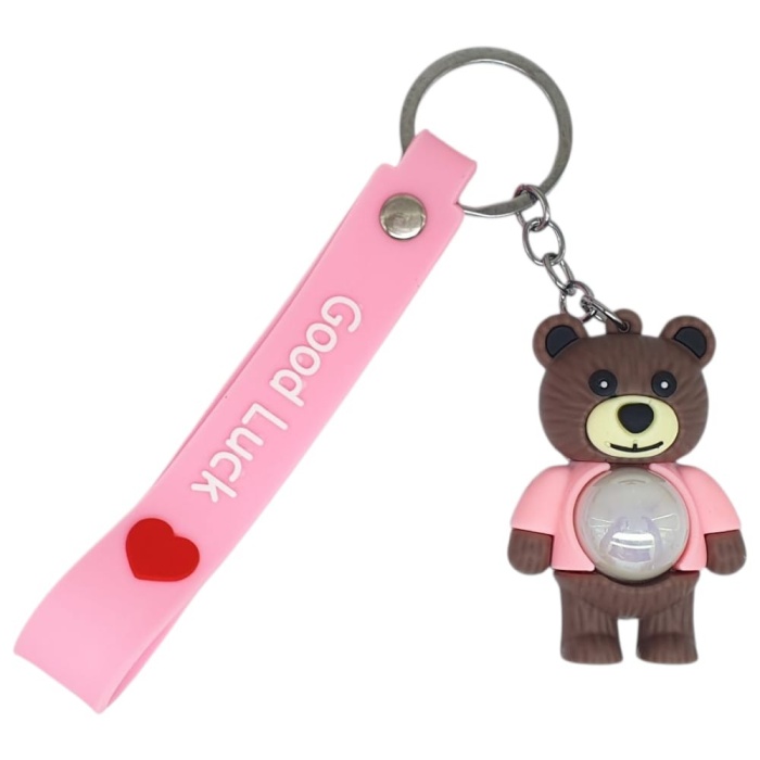 Figürlü ve Işıklı Silikon Anahtarlık - Yogi - Pembe