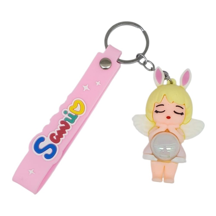 Figürlü ve Işıklı Silikon Anahtarlık - Kız Figür - Beyaz