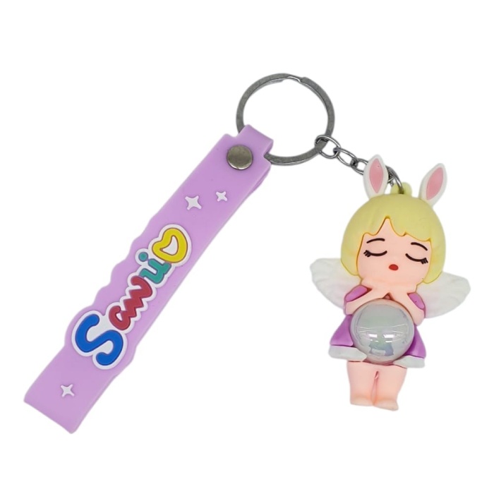 Figürlü ve Işıklı Silikon Anahtarlık - Kız Figür - Mor