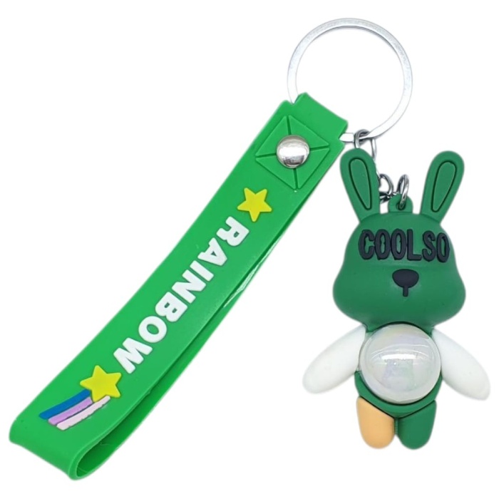 Figürlü ve Işıklı Silikon Anahtarlık - Tavşan - Yeşil