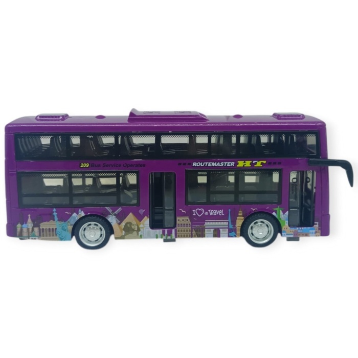 Sesli Işıklı Çift Katlı Otobüs 20 cm - Mor