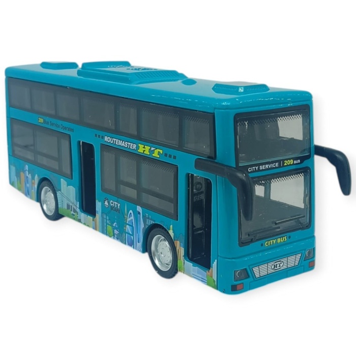 Sesli Işıklı Çift Katlı Otobüs 20 cm - Yeşil