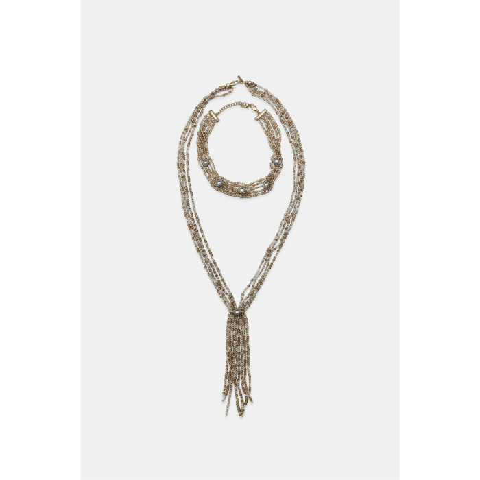 2li Boncuklu Gerdanlık Kolye - Kahverengi