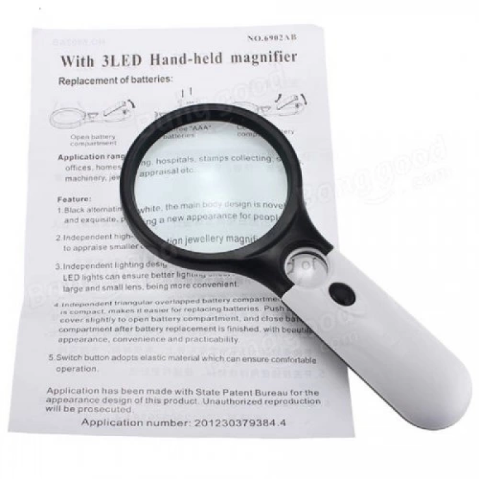 3 Led Işıklı 3x75 Mm 45x22 Mm  El Büyüteç - Lisinya