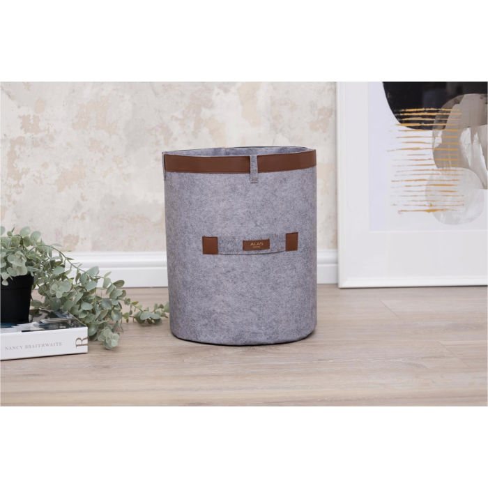 Deri Şeritli Yuvarlak Çok Amaçlı Düzenleyici Organizer Kutu Keçe Sepet 03877