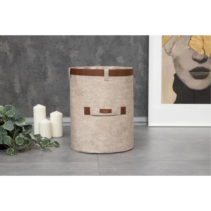 Deri Şeritli Yuvarlak Çok Amaçlı Düzenleyici Organizer Kutu Keçe Sepet 03877