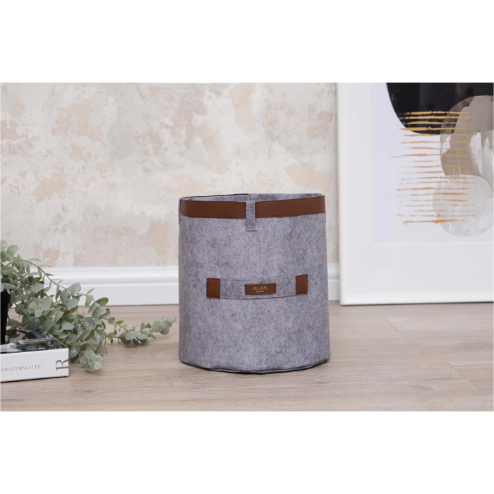 Deri Şeritli Yuvarlak Çok Amaçlı Düzenleyici Organizer Kutu Keçe Sepet 03815