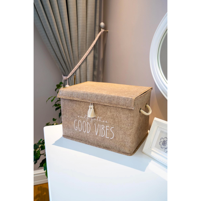 Kapaklı Püskül Detaylı Düzenleyici Çok Amaçlı Organizer Keçe Sepet - 03495