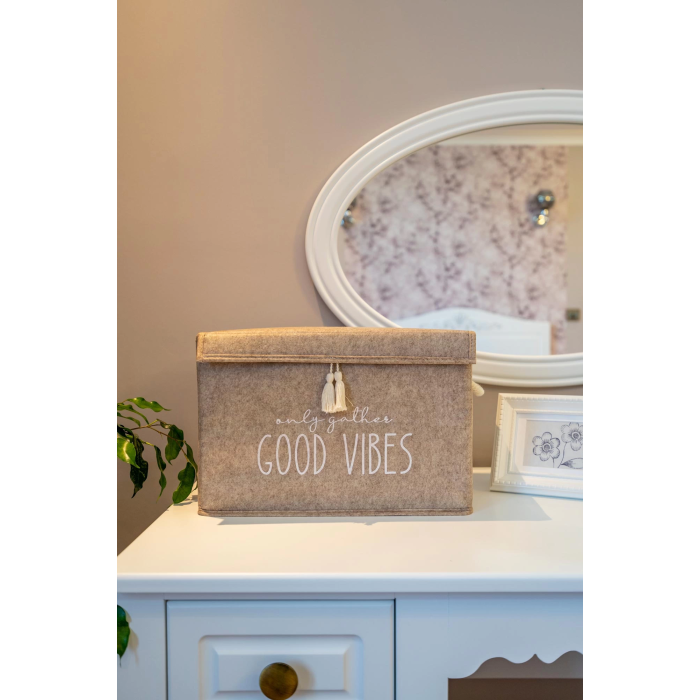 Kapaklı Püskül Detaylı Düzenleyici Çok Amaçlı Organizer Keçe Sepet - 03495