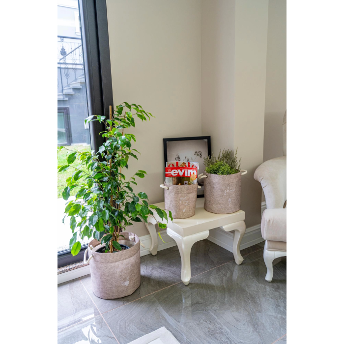 Kulplu Yuvarlak Düzenleyici Çok Amaçlı Kolay Taşınabilen Organizer Keçe Sepet