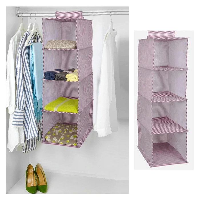 Dolap İçi Düzenleyici Katlanabilir Çok Amaçlı 4 Bölmeli Çizgili Bez Organizer