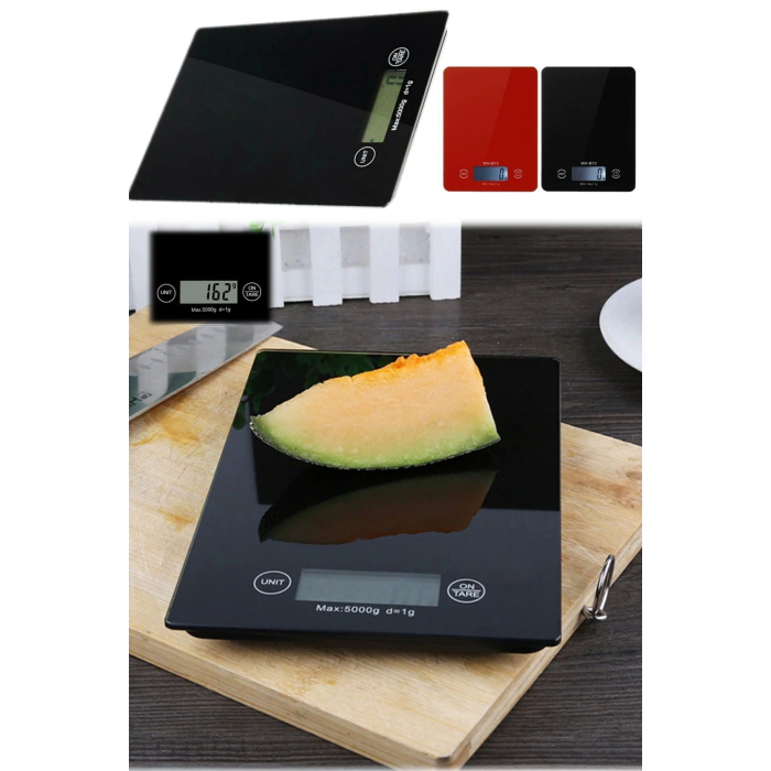 Dijital Mutfak Tartısı - 5 kg Kapasite, 1 Gram Hassasiyet, Şık Siyah Cam Tasarım