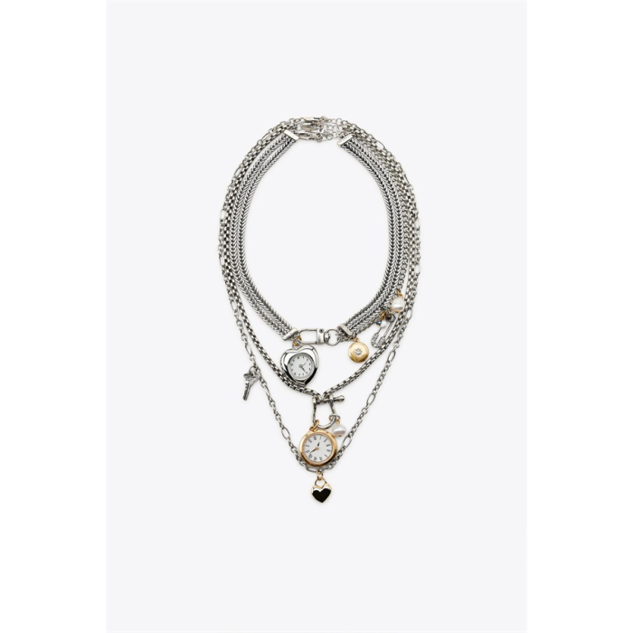 3lü Saat ve Charm Kolye - Gümüş