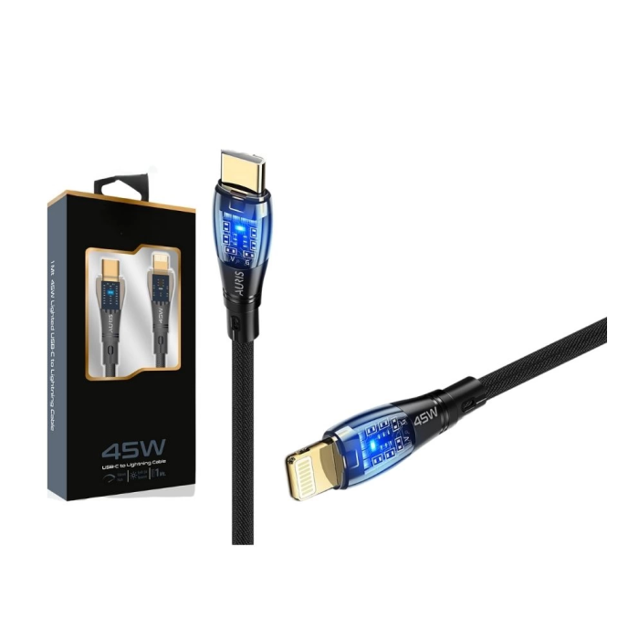 45W USB-C Lightning Işıklı Şeffaf Kablo Hızlı Şarj, Dayanıklı Tasarım, iPhone ve iPad Uyumlu ( Lisinya )