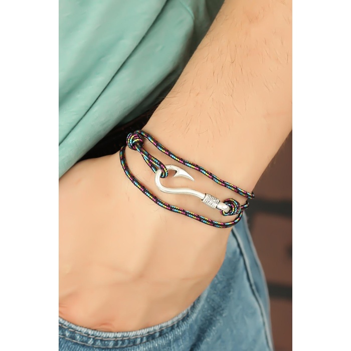 Çizgi Desenli Metal Kancalı Erkek Bileklik -