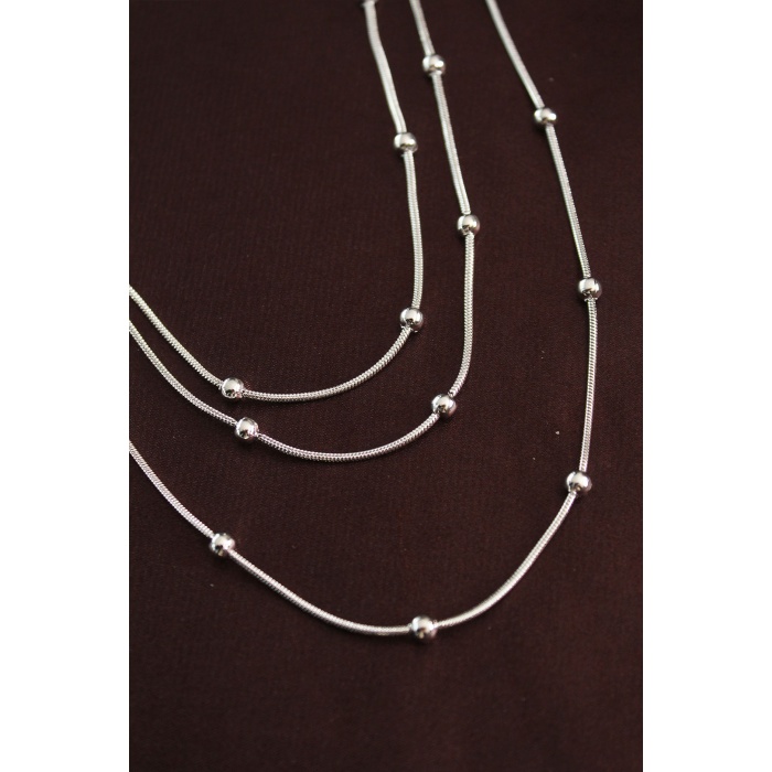 316L Çelik Gümüş Renk Minimal Topçuk Model Çoklu Kolye -