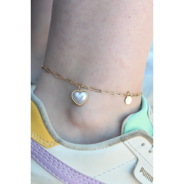 316L Çelik Gold Renk Kalp Model Kadın Halhal -