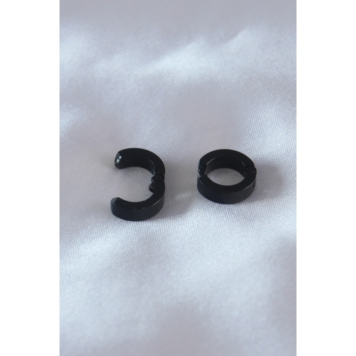 Çelik Siyah Renk Sıkıştırmalı Erkek Küpe -