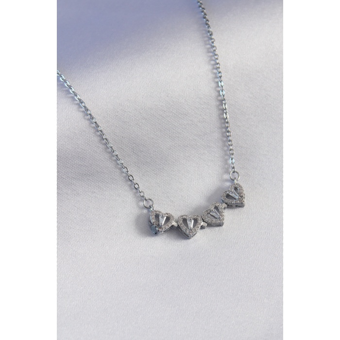 316L Çelik Gümüş Renk Açılır Yonca Model Kadın Kolye -