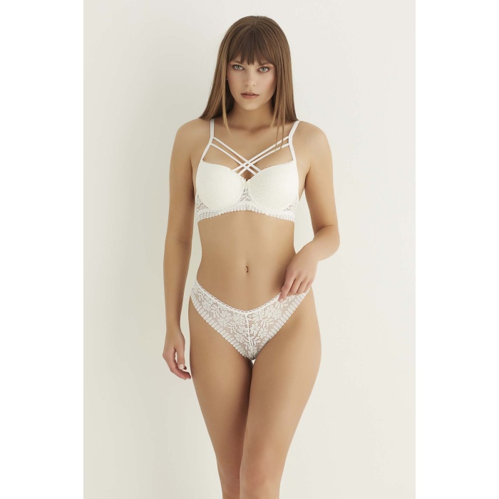 Ekru Destekli Çift Çapraz Dantelli Sütyen Takımı 4307