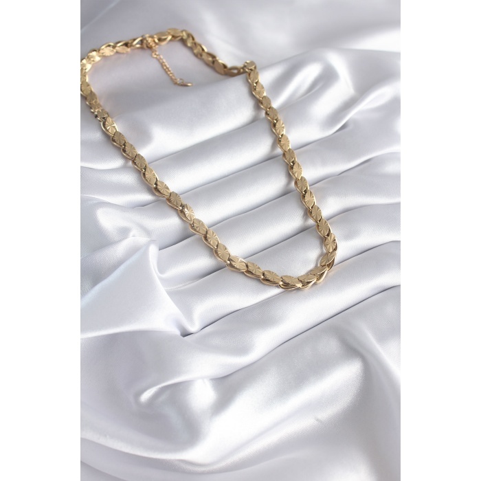 316L Çelik Gold Renk Lazer Kesim Arpa Zincir Model Kadın Kolye -