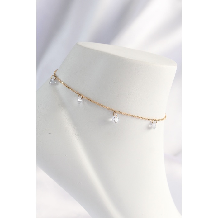 316L Çelik Gold Renk Zirkon Taşlı Halhal -